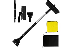 SEHAUSEU Raschietto per Ghiaccio Auto Parabrezza con Scopa, Asciugamano per Lavaggio Auto, Telecop 56-73 cm, Rompighiaccio in ABS, Impugnatura Ergonomica in Schiuma, Rotazione 360° Staccabile (Nero)
