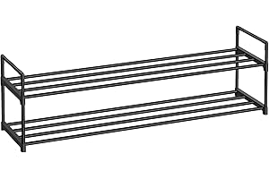 ‎SONGMICS SONGMICS 2-poziomowy stojak na buty, metalowy regał na buty, na 10–12 par butów, półka do układania w stos, do przedpokoju, salonu, sypialni, 30 x 116 x 34 cm, czarny LSA032B01