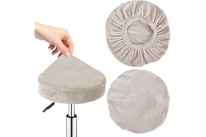 MARJORAMY 2 Stück Hockerbezug Rund,Durchmesser 32-38cm, Barhocker Überzug,Waschbar Staubdicht Hocker Bezug,Dehnbar,Für Esszimmerstühle Runder Hocker (Beige)