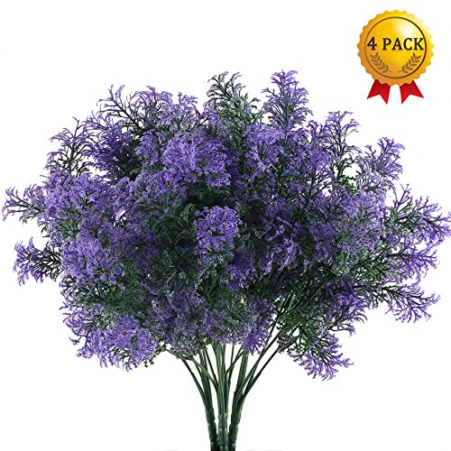 Nahuaa 4 pcs 7 ramas plantas artificiales decoracion exterior arbustos ramos con hojas púrpura de plásticas decoración jarrones patio