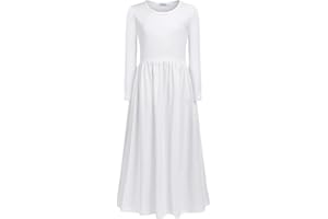 Arshiner Vestido de niña de manga larga, vestido maxi para niños, monocolor, vestido maxi largo para otoño e invierno, vestido de patinadora, vestido básico para el tiempo libre, con bolsillos,