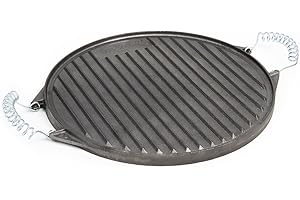 GAS-SHOP-24 32 cm runde Grillplatte aus Gusseisen mit abnehmbaren Federstahlgriffen (geeignet für Gasgrill, Backofen, Gasherd, Campingkocher, Gaskocher) -Gussgrillplatte