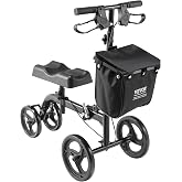VEVOR Folding Knee Scooter, Carbon Steel Steerable Knee Walker with Adjustable Handlebar, All Terrain Wheels, Leg Recovery fo