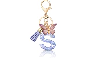 MORSUNBELA Portachiavi Donna con Iniziale, Ragazza Lettera, Farfalla Borsa con Iniziale