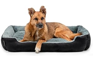 lionto Letto per cani con cuscino reversibile e base antiscivolo, cuscino robusto con ingresso basso per cani e gatti di ogni età, 90x70 cm, cuccia accogliente, nero/grigio