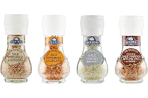 Zeus Party Set di 4 Tipi di Sale La Drogheria 1880 Linea Macinelli - Sale Marino, Sale Grigio, con Curcuma e con Zenzero