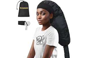 TEPENAR Bonnet Hair Dryer Attachment: Upgraded Extra Large Hooded Hair Dryer Adjustable Soft Blow Dryer Caps - Easy to Use for Natural Curly Textured Hair Care Styling Fast Drying - Black