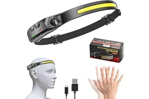 Eclipto Luxelight LED Headtorch, Head Torch Rechargeable＆230° Wide Beam Headtorch with Motion Sensor, 22 Hours Runtime, Waterproof Lightweight Headlamp for Running (1, 1 Front LED Lichtleiste)