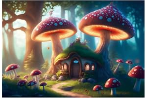 YongFoto Bajkowy las tło, zaczarowany dom, las, łąka, drzewa, światło słoneczne, kraina czarów, tło fotograficzne dla dzieci, noworodka, urodziny, baby shower, przyjęcie, rekwizyty do studia