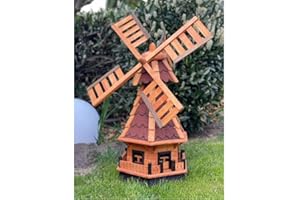 DARLUX dekorative Garten-Windmühle aus Holz kugelgelagert Braun Größen (Rot XL)