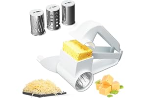 Lipaux Grattugia per formaggio con manico per cucina, grattugia rotativa portatile per formaggio e parmigiano, con 3 fusti in acciaio inox, per formaggi a pasta dura, cioccolato, noci