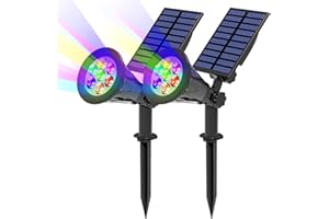 ‎T-SUN T-SUN Solar Light Garden, Pack of 2 7 LED Solar Spotlight Solar Garden Light Outdoor with 2-in-1 Waterproof Wireless, 7 Colour Changing, 2 Adjustment Modes, Auto On/Off (Press for 3 Seconds to Turn