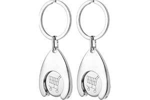 DSLSQD 2 Pieces Portable Shopping Trolley Tokens Keyring Stainless Steel Quarter Holder Keychain Mini Aluminum Alloy Key Ring Unlock Release Key for Grocery Shopping Cart
