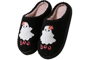 BibHoly Halloween Hausschuhe Halloween-Kürbis-Hausschuhe, Gruselige Halloween-Hausschuhe Rutschfeste Warme Plüschhausschuhe,Bequeme Halloween Slippers Für Drinnen