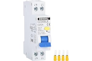 DIHOOL FI/LS Schutzschalter 20A 30mA 0.03 2-polig RCBO C20A Fehlerstromschutzschalter mit 18mm Breite | Bidirektionaler Anschluss FI LS Schalter