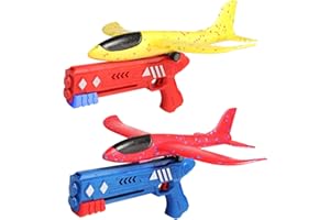 Idota Avion Jouets, Paquet de 4 Avion Polystyrene avec 2 Pistolets à Catapulte Cadeaux pour Enfants Ados, Jouets de Plein air Avion Jeux de Jardin en Styromousse pour Enfants âgés de 3-10 Ans