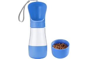 Avont Butelka wodę dla psa, 325 ml przenośny dozownik wody dla pieska z pojemnikiem smakołyki, szczelne butelki do picia dla zwierząt domowych,spacery na świeżym powietrzu, wędrówki, podróże w podróży, Niebieski