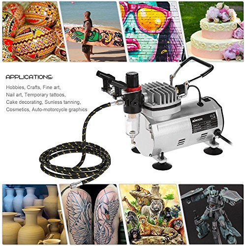 KKmoon Professional 3 Airbrush-Kit mit Luftverdichter Dual-Action Hobby Spray Air Brush Set Tattoo Nail Art Lack Versorgung w / Reinigungsbürste - 7