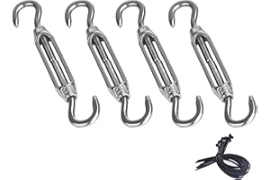 Fwilo Turnbuckle Wire Tensioner 4 Piece 304 Stainless Steel M8 Hook/Hook Adjustable Tension 10 Cable Tie for Awnings Clotheslines Sunsails Outdoor Climbing and more