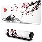 Grand Tapis de Souris Japon Peinture à l'encre Montagne Sakura Sun Gaming Mouse Pad Surface Antiderapant XXL Grand sous Main 