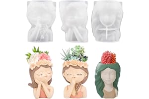 HECTICCORE 3 Stück 3D Blumentopf Beton Gießform mit Süßem Mädchen - Silikonform für kreative Pflanzgefäße, Vasen, Kerzen, Stifthalter,mehr- Handgefertigte DIY Epoxidharz-Formen für Kunsthandwerk,Gartendekoration