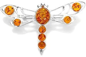 SAYERS LONDON Sterling Silver & Baltic Amber Dragonfly Brooch/Brooches