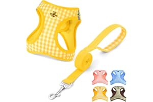OFFCUP Ensemble Harnais pour Chiens, Harnais Chien Anti-Traction AVCE Laisse, Gilet Réglable en Maille Respirante Harnai pour Chots et Chats, Harnai pour Petit Moyen et Grand Chiens, Jaune (XS)