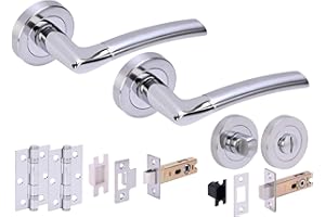 HUNTA HANDLEZONE® Nemo Door Handles on Rose Bathroom Deadbolt Pack with Ball Bearing Hinges - Dual Finish Polished/Satin Chrome