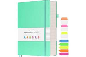 OFFIGIFT Lined Journal Notebook, Large A5 Hardcover Leather Journal, 312 Numbered Pages Work Notebook, 100gsm No Bleed Paper, College Ruled Notebook for Women Men School Office, Teal