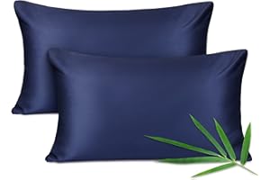 Joyhabit Bambus Kissenbezug 40x80cm, 100% aus Rein Natur, Weich und Seidig für Baby, Vegan und Umweltschützer, Zweier Pack, Tiefblau