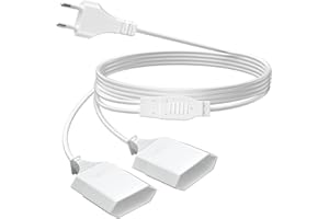 HITRENDS 3M Cable de Extensión de Cable de Alimentación, 2-en-1 Cable de alimentación tipo C Enchufe Euro a Doble Tipo C Euro Bus, 0,75 mm² máx. 2,5 A/250 V para TV, PC, Ordenador, Monitor, Lámpara
