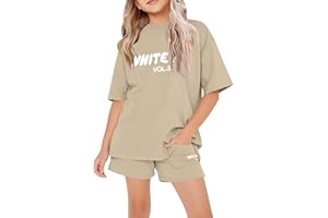 JKJFJKA Tracksuit Sets Girls Fashion Kids Trendy T-Shirt and Shorts 2 Piece Outfits Summer Letter Print Activewear Short Sleeve Tops Joggers Boys Casual Loose Comfy Gym Set UK
