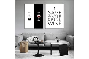 LEJU ART Leinwand Bilder Am Coffee PM Weinschild Malerei Zitate Poster Schwarzweiß Leinwanddrucke Wandbilder für Küche Wohnkultur 55x83cm(22x33in) x2 Rahmenlos