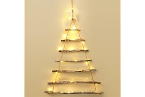 KUPITM6 Holzleiter Tannenbaumm, Wanddeko Weihnachten Holzstrickleiter, Weihnachtsbaum Leiter zum Aufhängen Adventskalender Deko, Holz Baum Weihnachtsbaum Hängedeko für DIY Heimdekoration