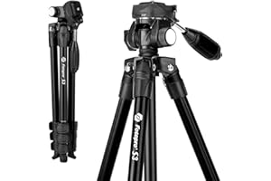 Treppiede da viaggio Fotopro 152cm, treppiede video con testa inclinabile a 2 vie e piastra a sgancio rapido per fotocamere reflex digitali, treppiede leggero per fotocamere con carico massimo di 3kg