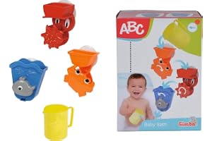 Simba 104019578 – ABC badleksaksset, 3 olika vattenlekaktiviteter, var och en med sugkopp, 1 kopp, 4 delar, total höjd 30 cm, från 18 månader