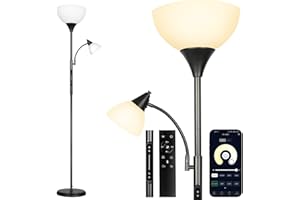 OUTON LED Dimmable Floor Lamp with Touch Control & Remote & App Control, Uplighter Mother and Child Floor Lamp with Reading Lamp, 1 Hour Timer, Tall Standing Lamp for Living Room, Bedroom, Office