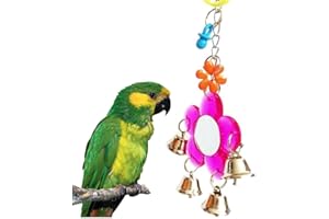 Gemini_mall® Bird Mirror Toy for Parrot Budgie Parakeet Cockatiels Conure Finch Lovebird African Grey Macaw Amazon Cockatoo Cage Bells Toy