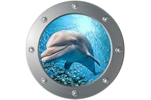 VOSAREA 3D Sea Life - Adesivo da parete, motivo delfino a U e barca, per finestre, motivo subacqueo, per piastrelle, per WC, bagno, soggiorno, camera da letto