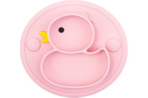 Qshare Piatto per Bambini in Silicone, Piatto con Ventosa per Bambini, Piatto Svezzamento senza BPA,alla Maggior Parte dei Tavoli e Seggioloni