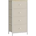 SONGMICS Chest of Drawers Bedroom, Drawer Storage Unit, Dresser with 4 Fabric Drawers, Metal Frame, Tall and Slim, for Closet, Camel Yellow and Cream White LTS314W01