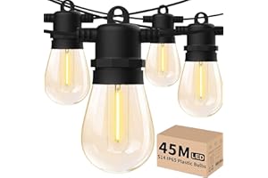 Yuucio 45M Catena Luminosa Esterno,S14 Giardino Catena Luci Stringa Esterni IP65 Impermeabile con 45+3 LED Lampadine Catena Luci da per Giardino Pergole Balcone Cortili