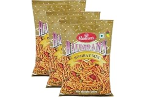 HALDIRAM'S Haldiram Bombay Mix 200g (confezione da 3) – Gustoso e croccante – Senza colesterolo – Senza conservanti aggiunti – Miscela delicata e piccante di tagliatelle lenticchie e noci