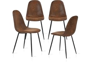 MEUBLE COSY Lot de 4 chaises de salle à manger Scandinave Fauteuil Salon Cuisine Pied Métal Noir Rétro Vintage en suédine Marron
