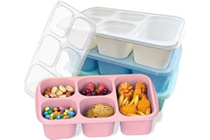 MEEYUU 4 Pack Bento Lunch Box for Adults and Kids, 5-Compartment Meal Prep Container for Kids, Reusable Food Storage Containers with Transparent Lids, Microwaveable (Green/Blue/Pink/Beige)