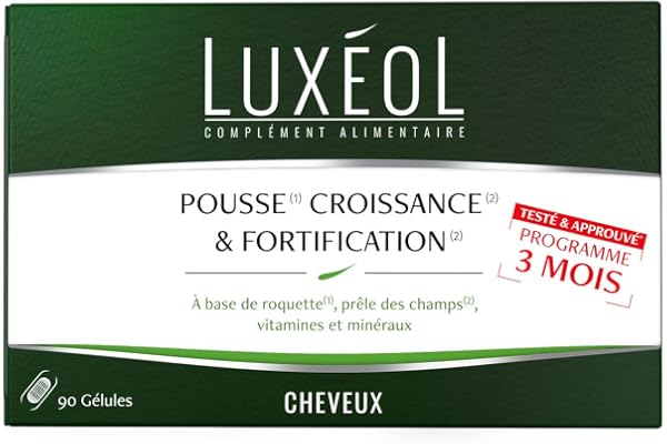 LUXÉOL - Pousse Croissance & Fortification - Complément Alimentaire - Roquette, Prêle Des Champs, Zinc, Cuivre, Sélénium, Vitamine B8 & B6 - Fabriqué En France - Programme 3 Mois - 90 Gélules