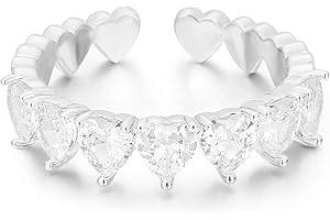 pengjin PJ Anello da donna con zircone a forma di cuore, regolabile, lucido, ipoallergenico, in rame, forte e durevole, regalo per le vacanze delle ragazze, San Valentino, regalo d'amore