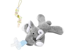 Zooawa Dummy Toy Soother Holder Teddy, Baby Pacifier Holder Dummy Teddy Baby Loveys Soothie Removable Dummy Holder Teddy, Stuffed Animal Dummy Comforter for Infant Kids Boys Girls 3-36 Months,Elephant