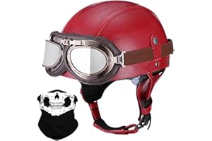 BYGMW Deutsche Leder Motorrad Halbhelme mit ECE, Vintage Helme mit Schutzbrille, Jethelm Retro, Chopper Helm, Scooter-Helm, Fahrradhelm, mit Sonnenblende und Herausnehmbares Innenfutter