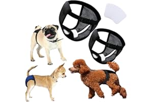 WAGVOGUE Bragas Perras menstruales.Braga Perro celo Hembra,Bragas menstruales Perro Hembra,Bragas para Perros,Bragas Perros menstruales 2 uds Incluye 6 Toallas Sanitarias, Talla S, Negro.